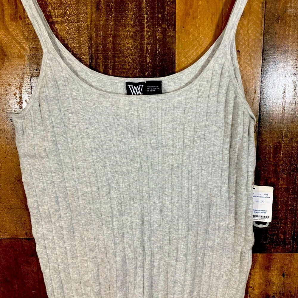 Worth Women's Gray Spaghetti Strap Sleeveless Rib Skinny Tank Top Size L Vtg